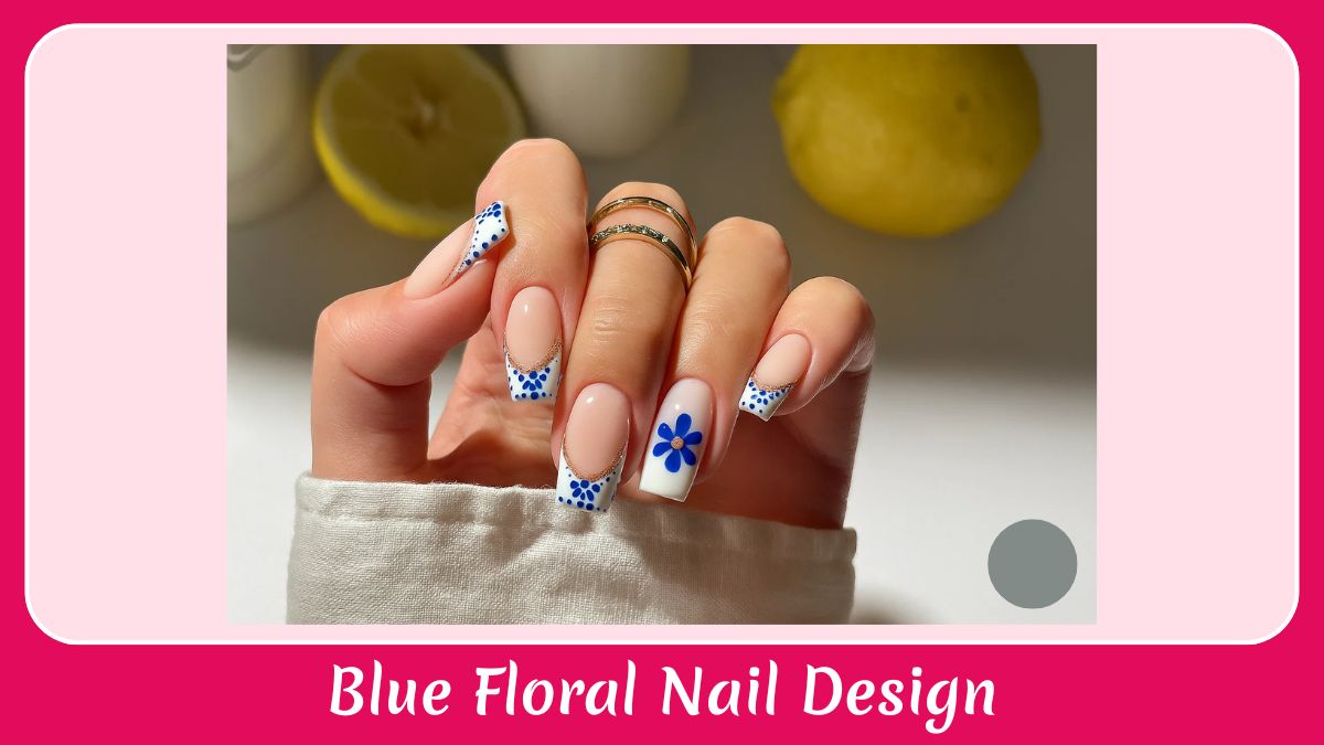 Blue Floral Nail Design