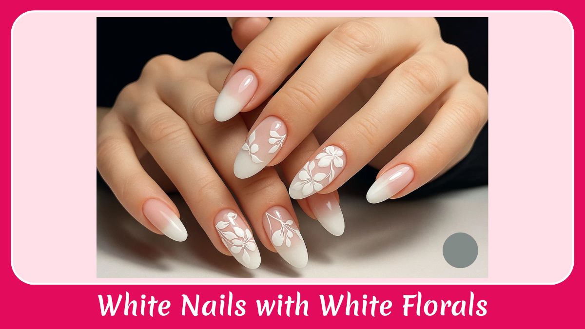 White Nails with White Florals