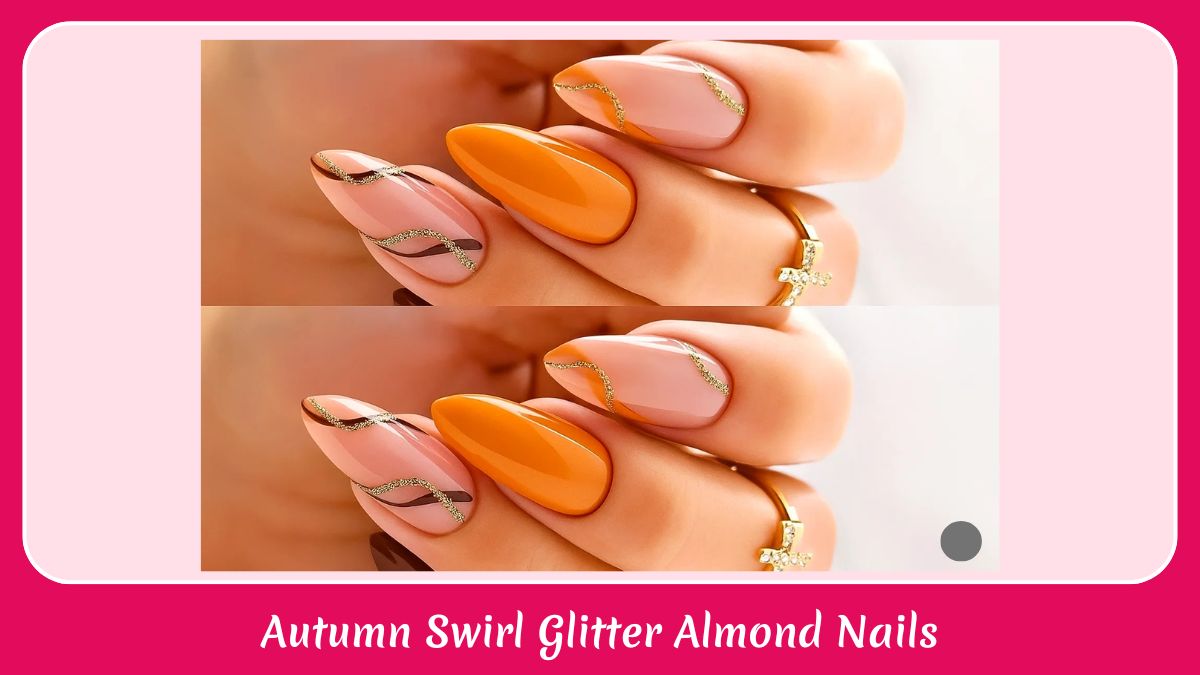 Autumn Swirl Glitter Almond Nails