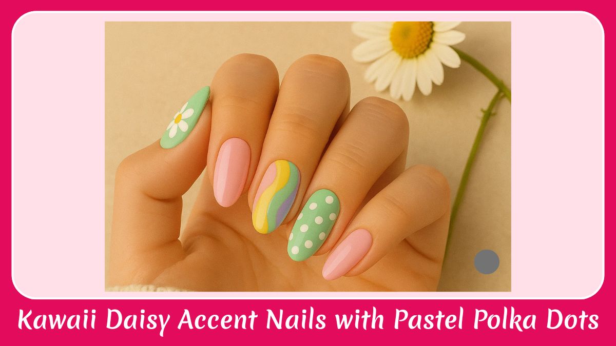 Kawaii Daisy Accent Nails with Pastel Polka Dots