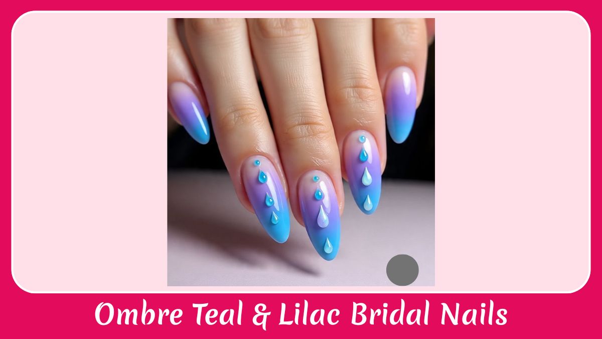 Ombre Teal & Lilac Bridal Nails