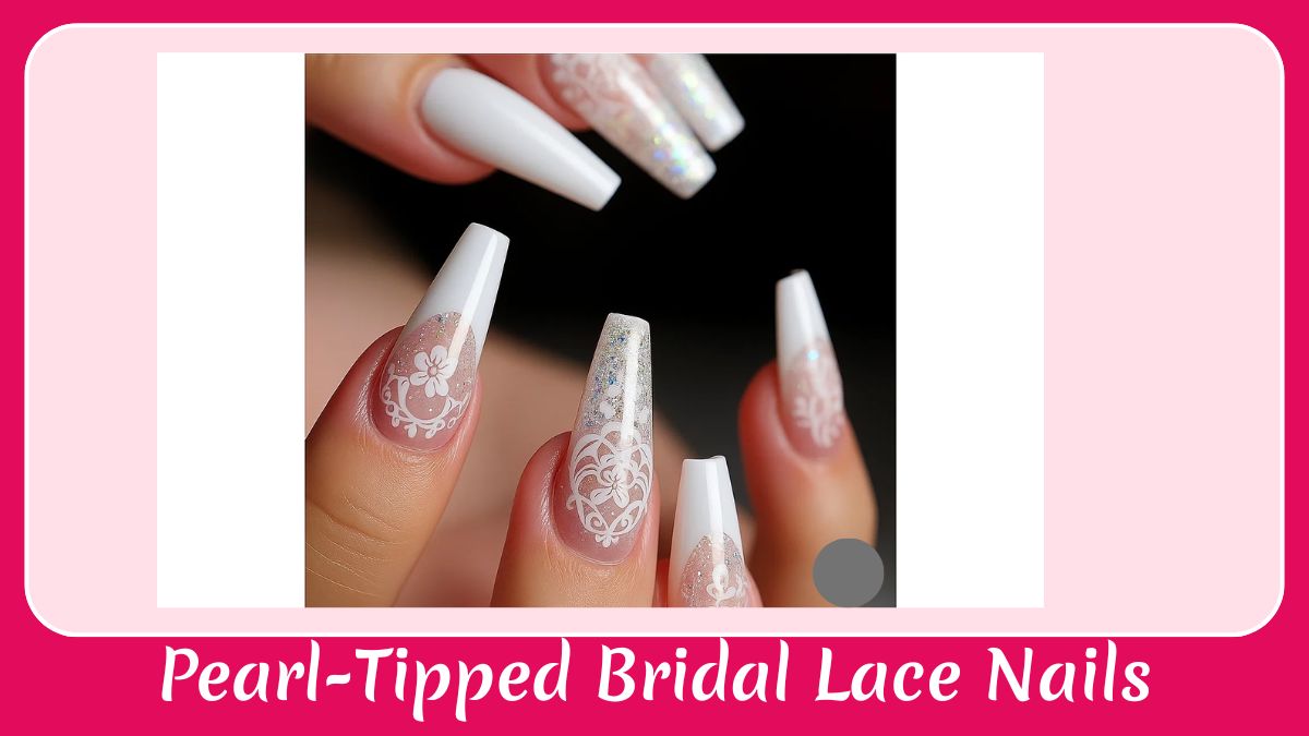 Pearl-Tipped Bridal Lace Nails