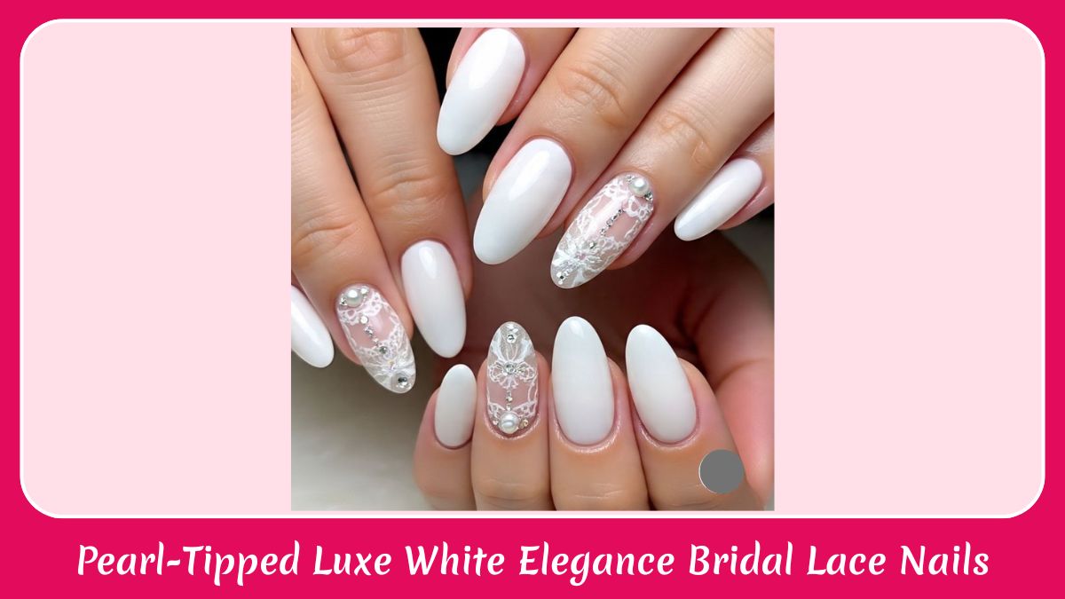Pearl-Tipped Luxe White Elegance Bridal Lace Nails