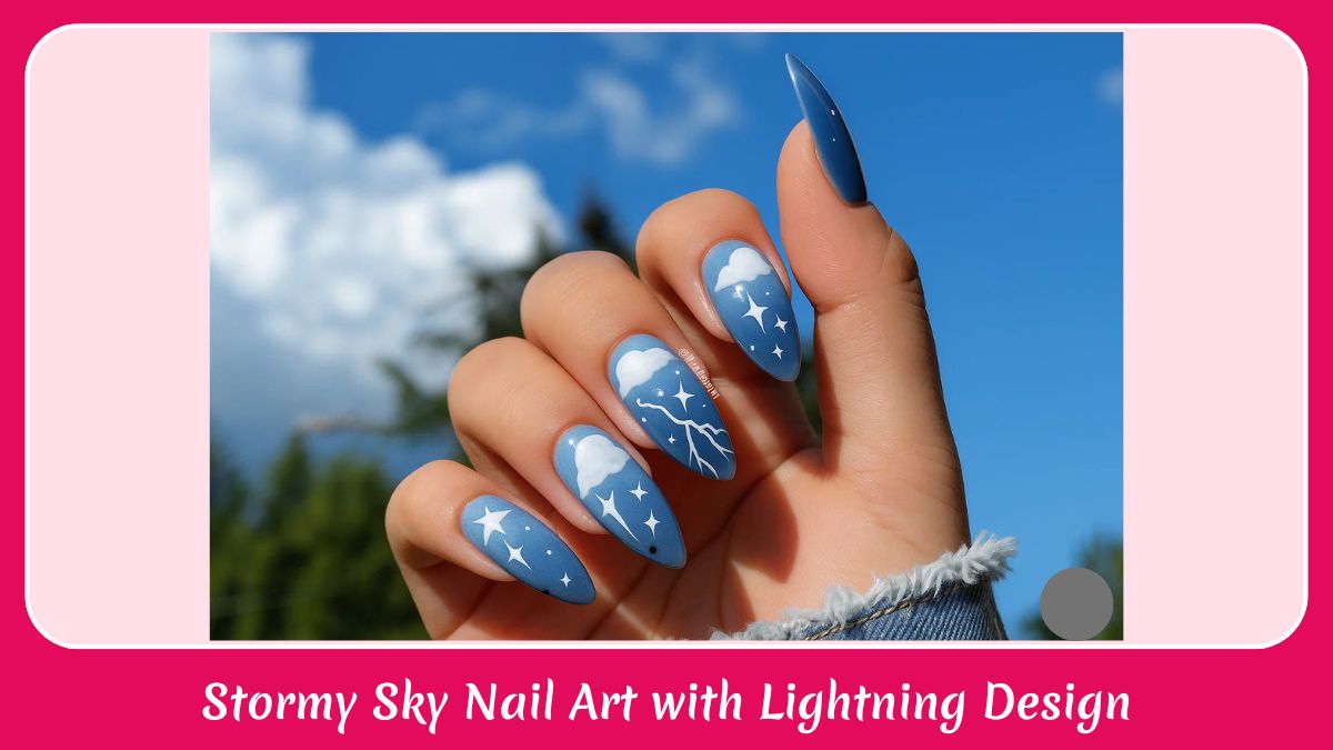 Stormy Sky Nail Art with Lightning Design