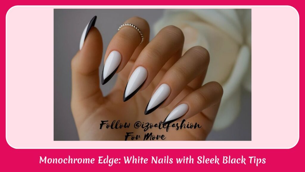 Monochrome Edge: White Nails with Sleek Black Tips