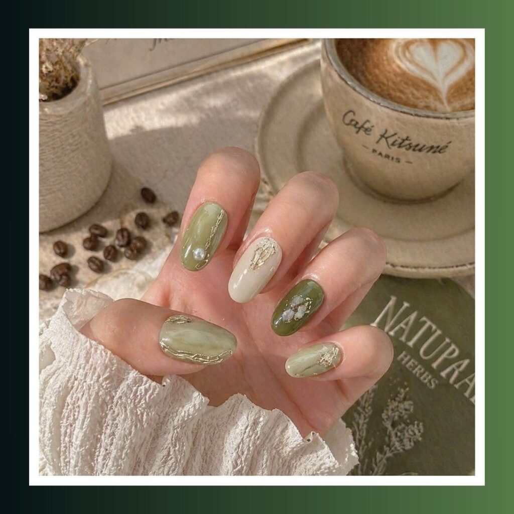Mocha Green Spring Nail-3