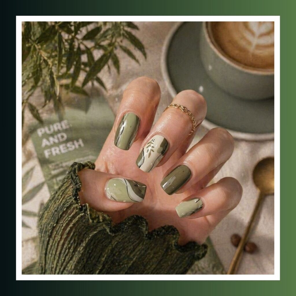 Mocha Green Spring Nail-5
