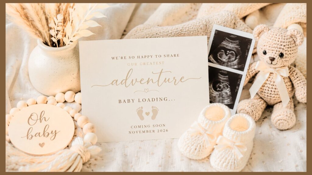 Neutral Beige & Cream Baby Announcement