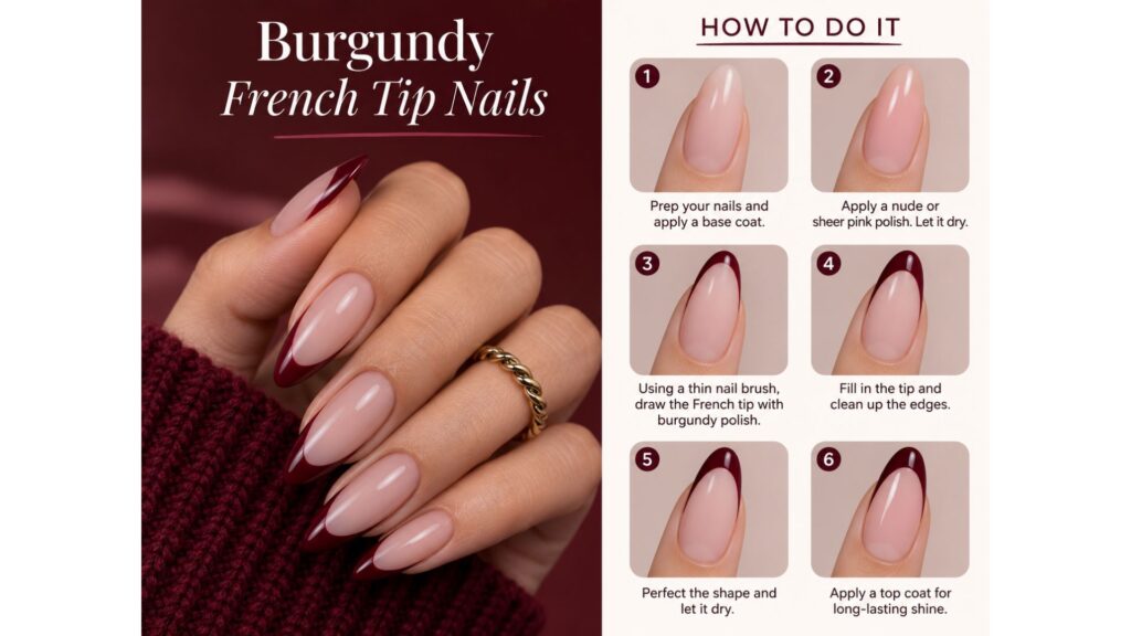Burgundy French Tip Nails