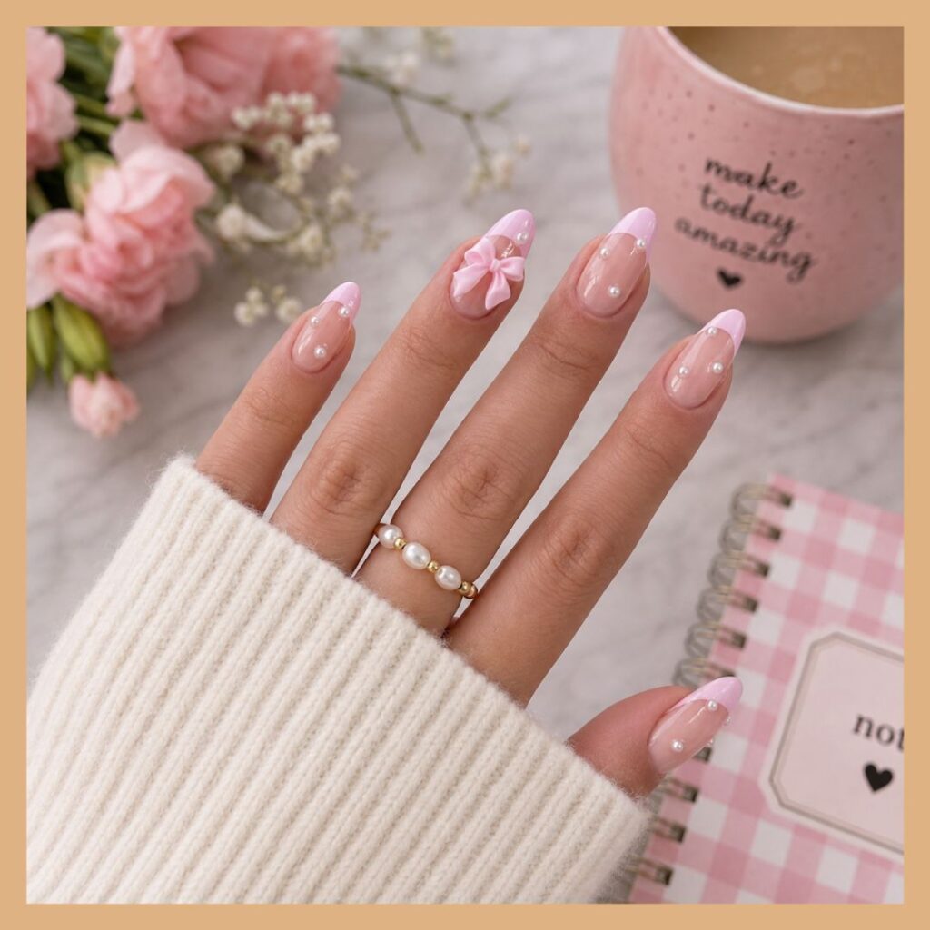 Cute Bow Back-to-School Nails