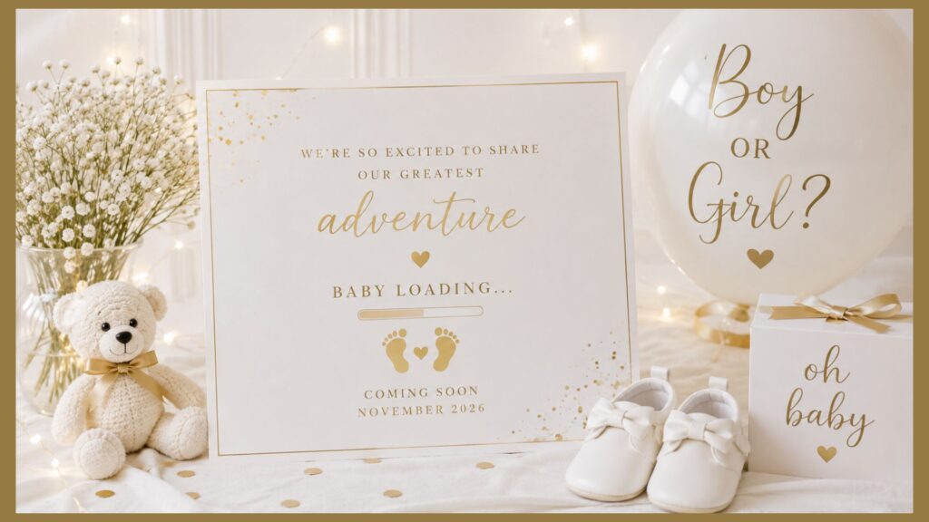 Minimalist White & Gold Baby Reveal