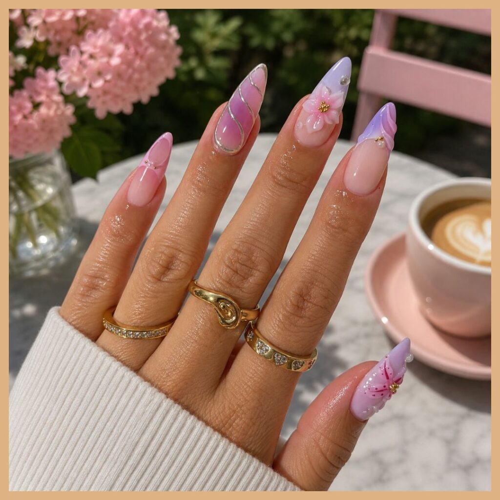 Pink & Purple School Nails