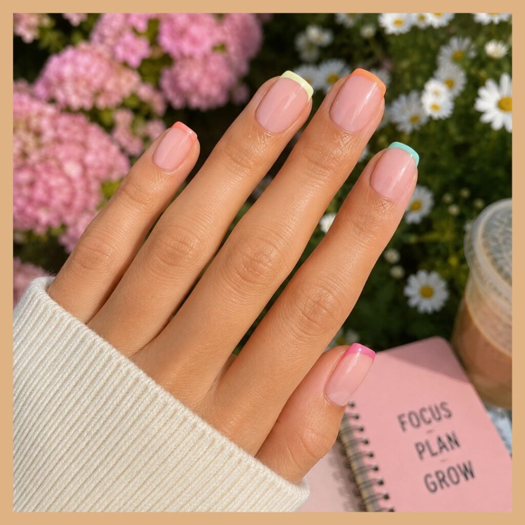 School Color French Nails