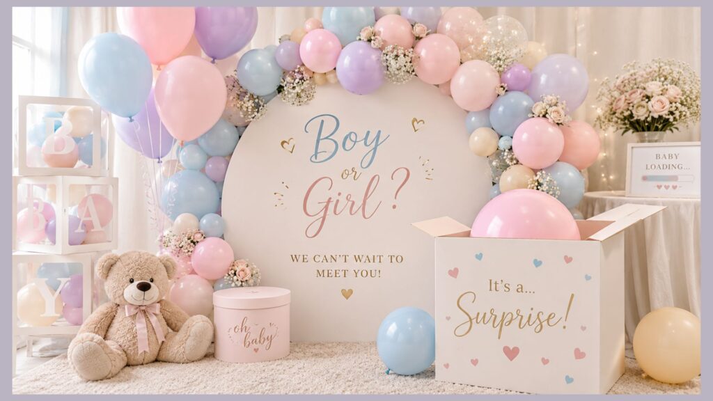 Soft Pastel Balloon Baby Reveal