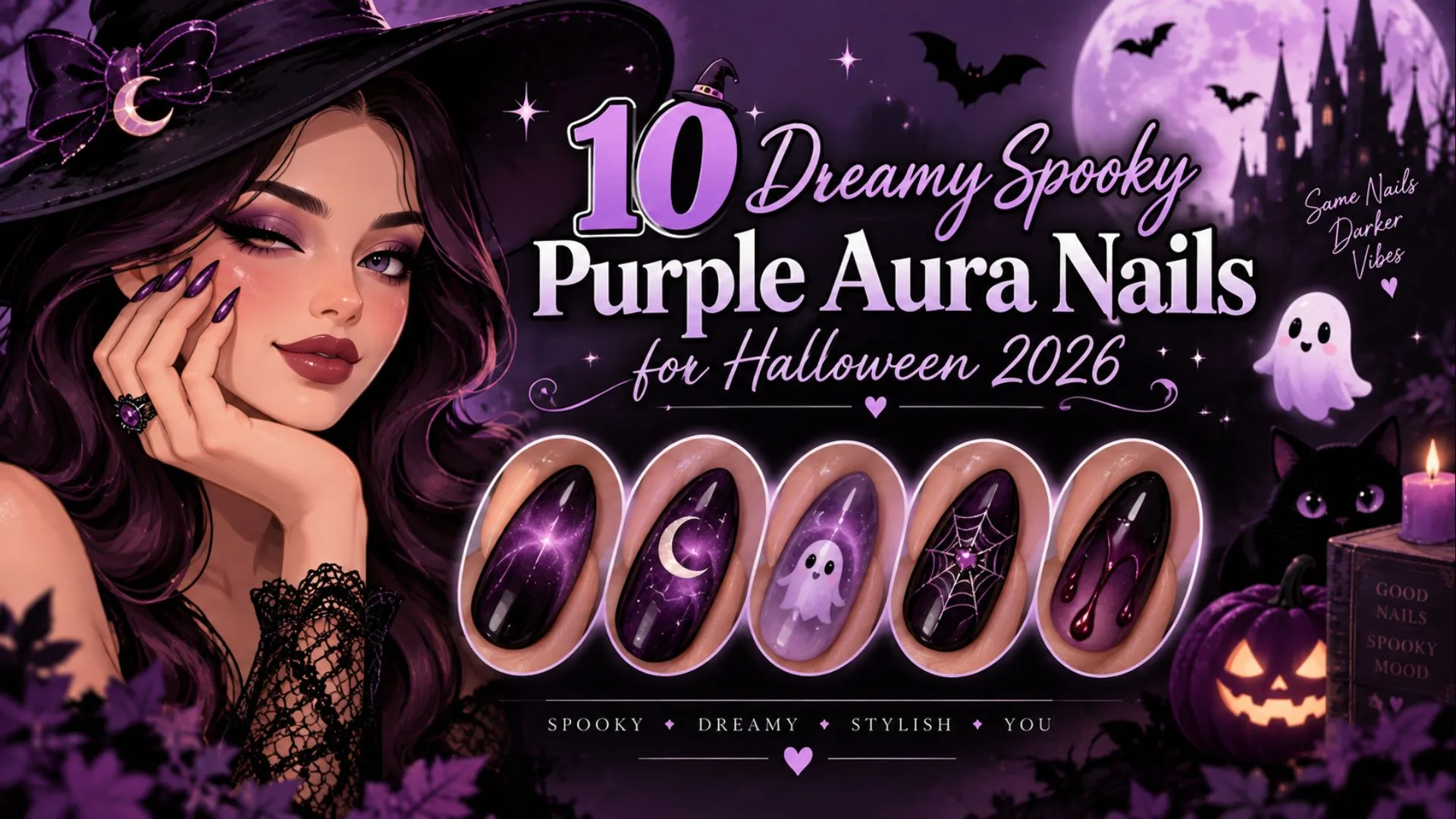 10 Dreamy Spooky Purple Aura Nails for Halloween 2026