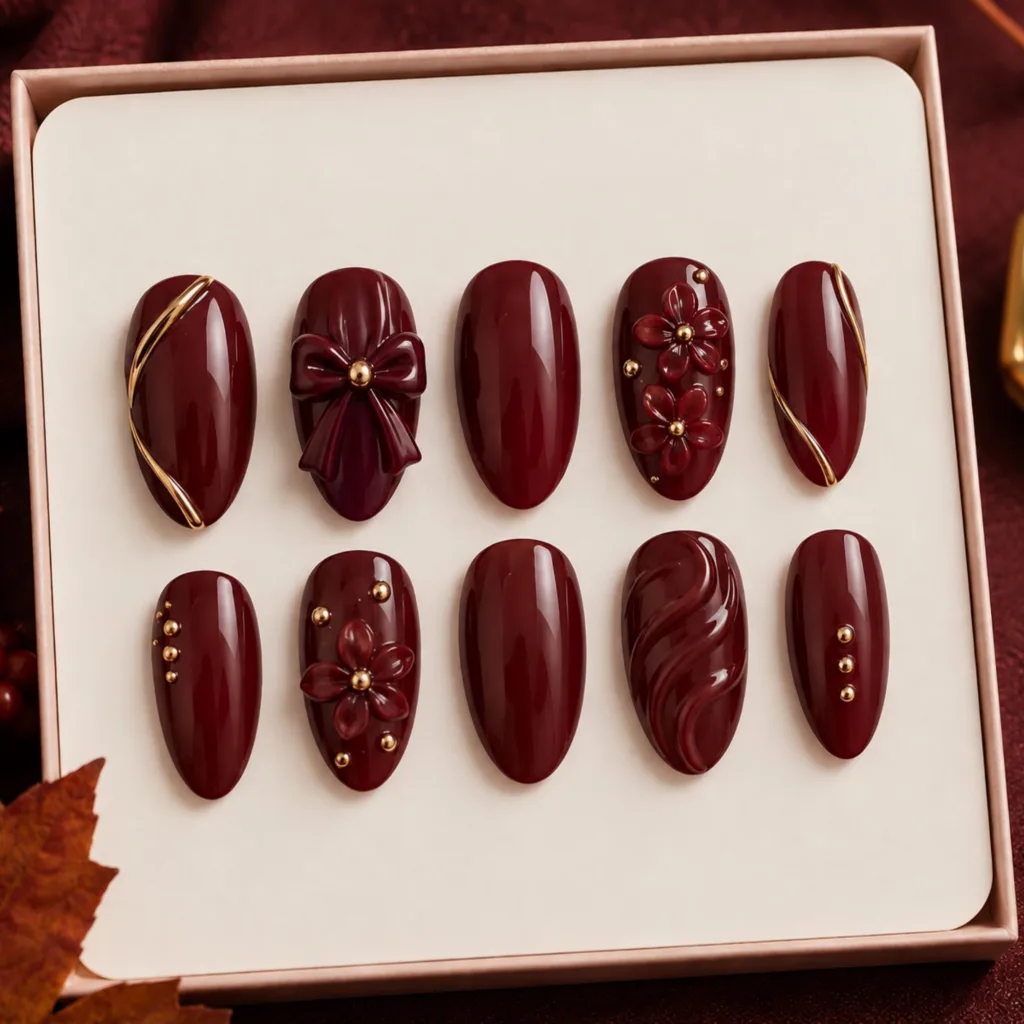 3D Burgundy Nails