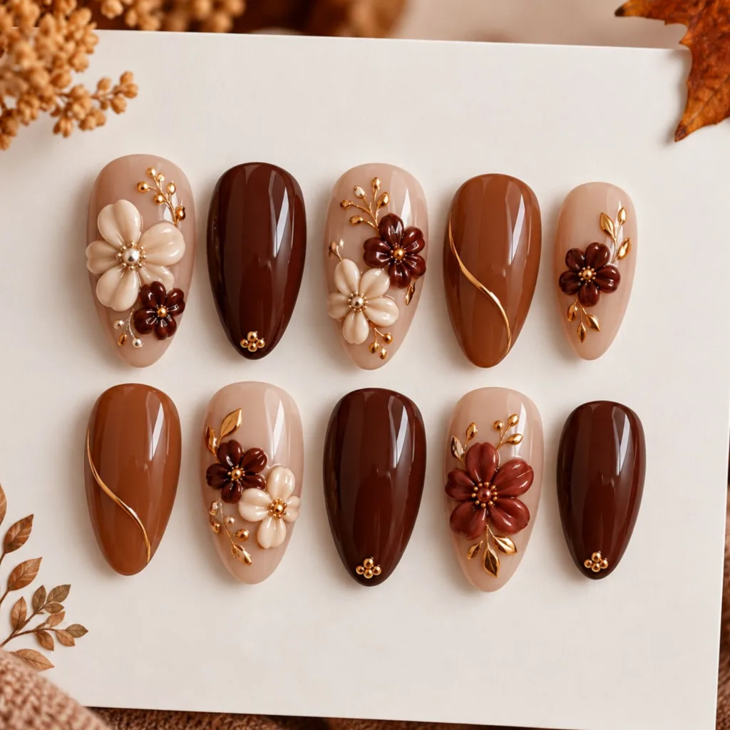 3D Fall Floral Nails