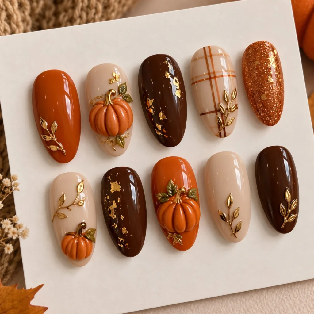 3D Pumpkin Fall Nails