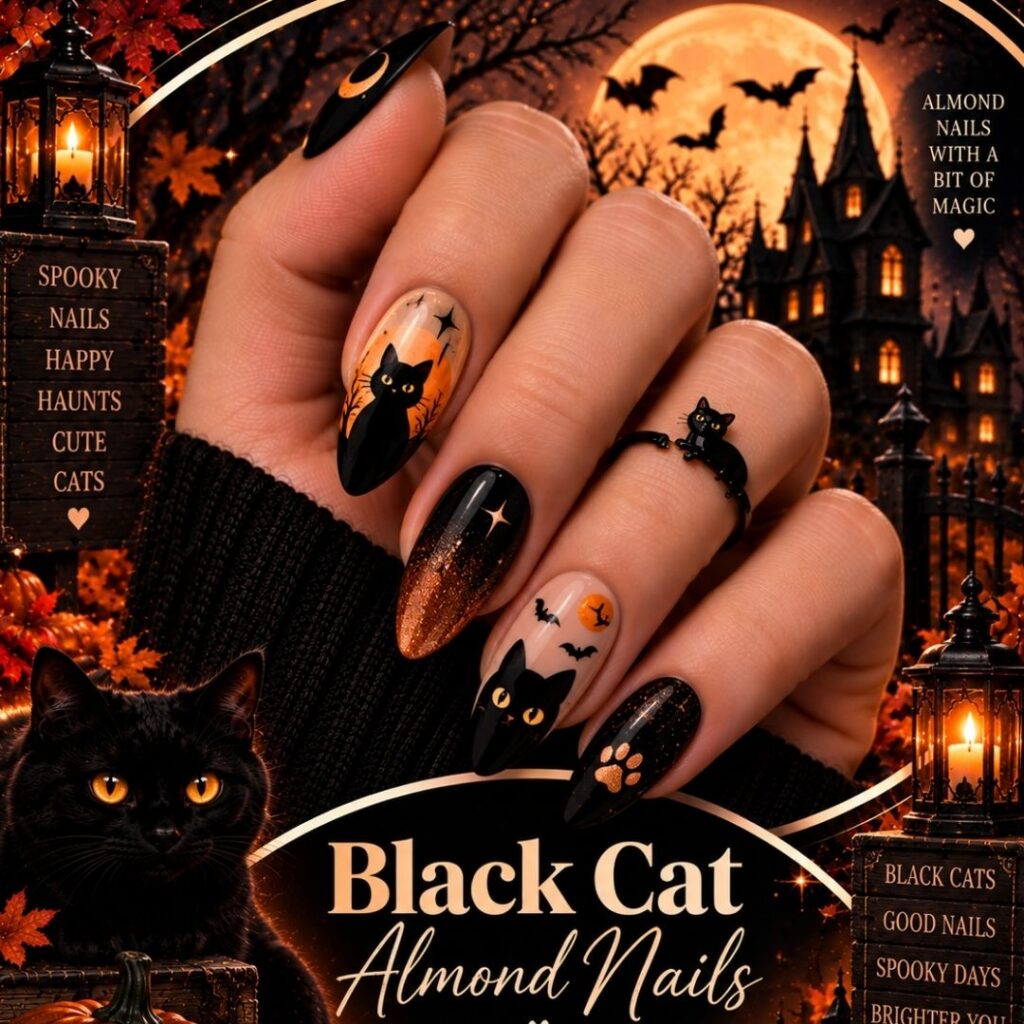 Black Cat Almond Nails