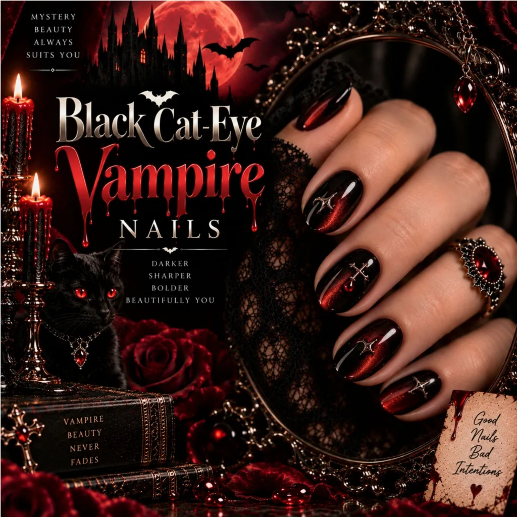 Black Cat-Eye Vampire Nails