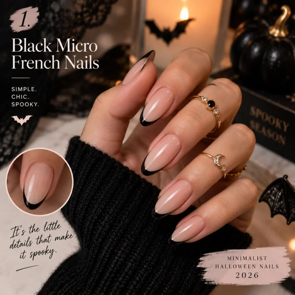 Black Micro French Halloween Nails