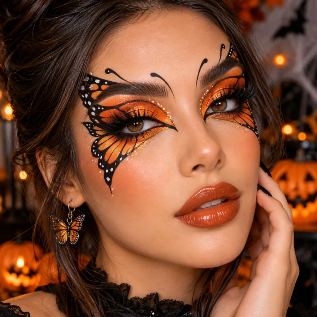 Black & Orange Butterfly Halloween Makeup