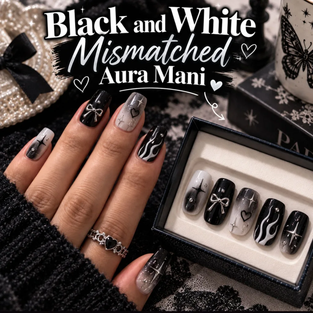 Black and White Mismatched Aura Mani