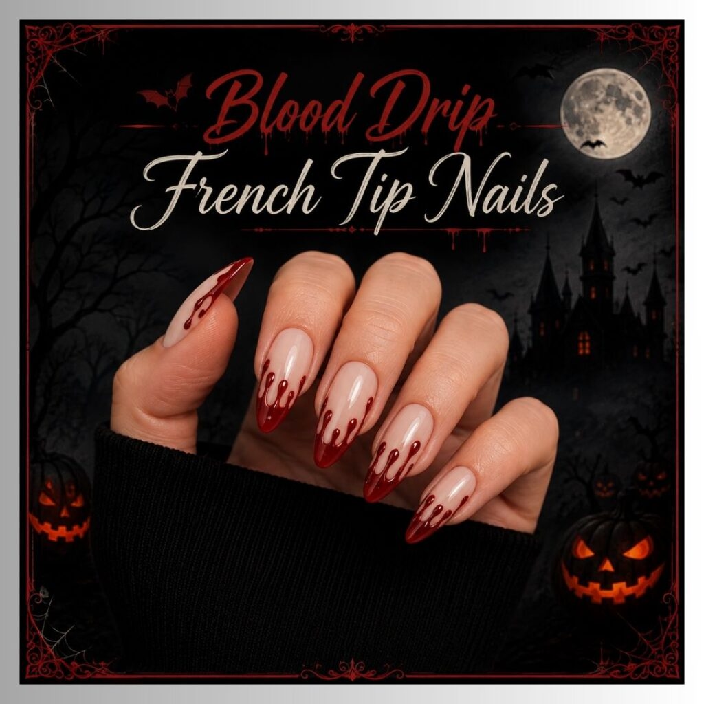 Blood Drip French Tip Nails