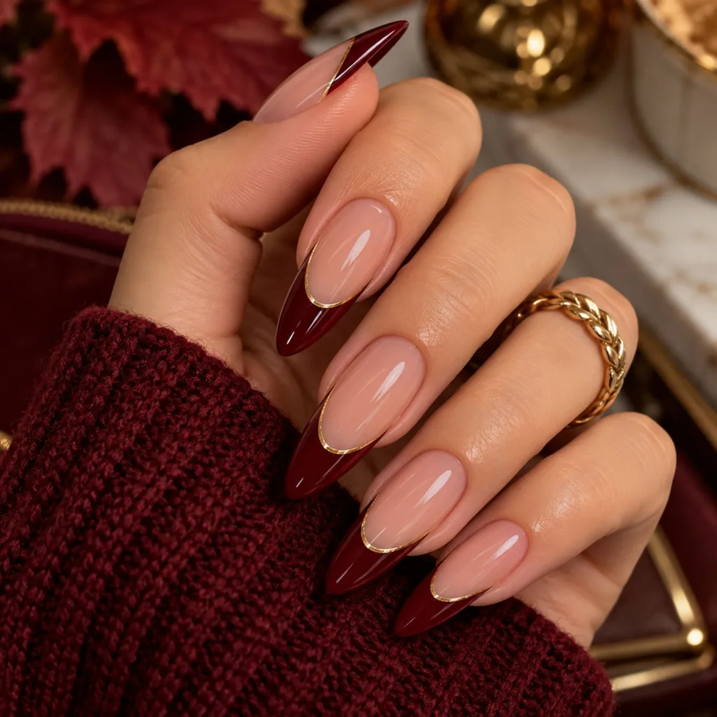Burgundy French Tip Nails