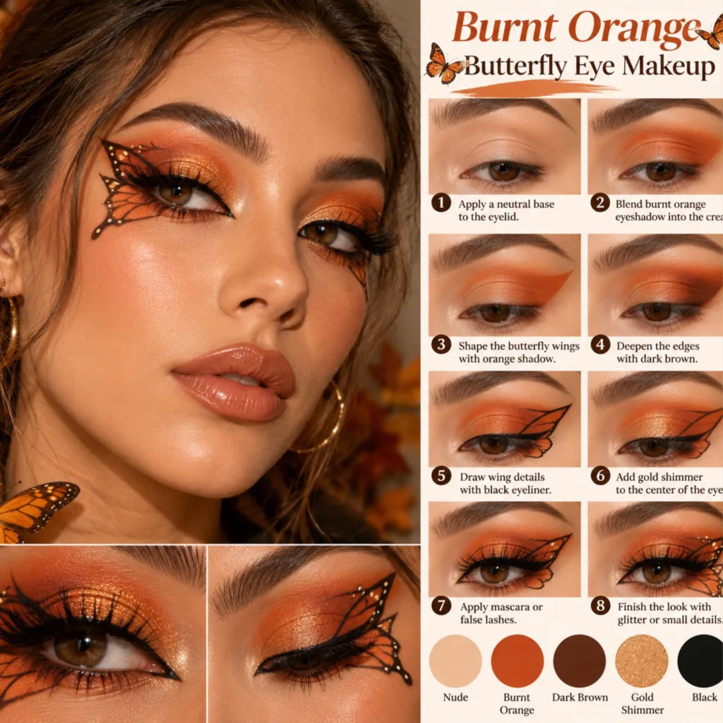 Burnt Orange Butterfly Eye Makeup