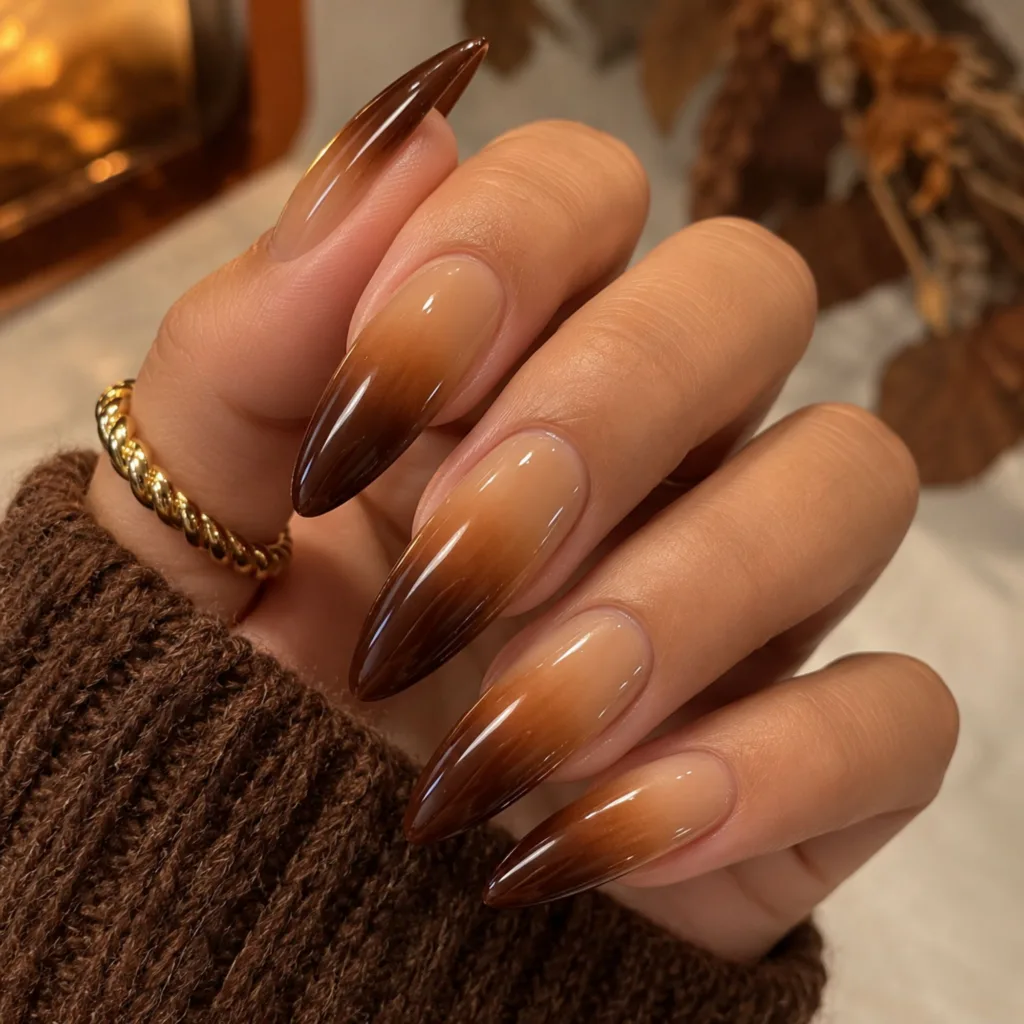 Caramel Brown Ombre Nails