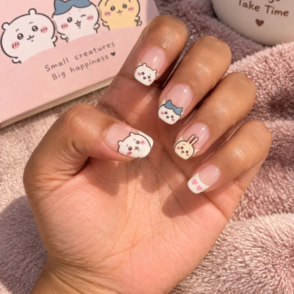 Chiikawa French Tip Nails