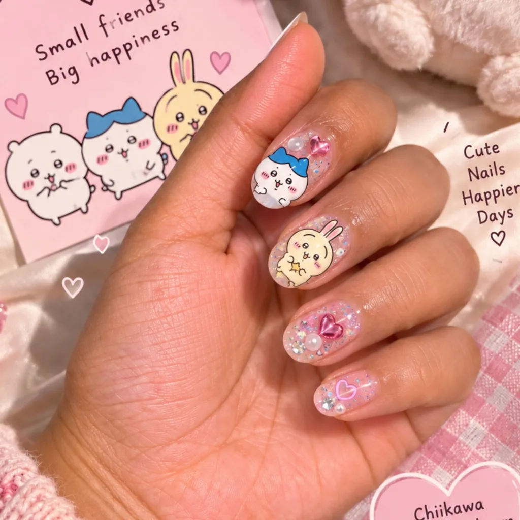 Chiikawa Glitter & Charm Nails
