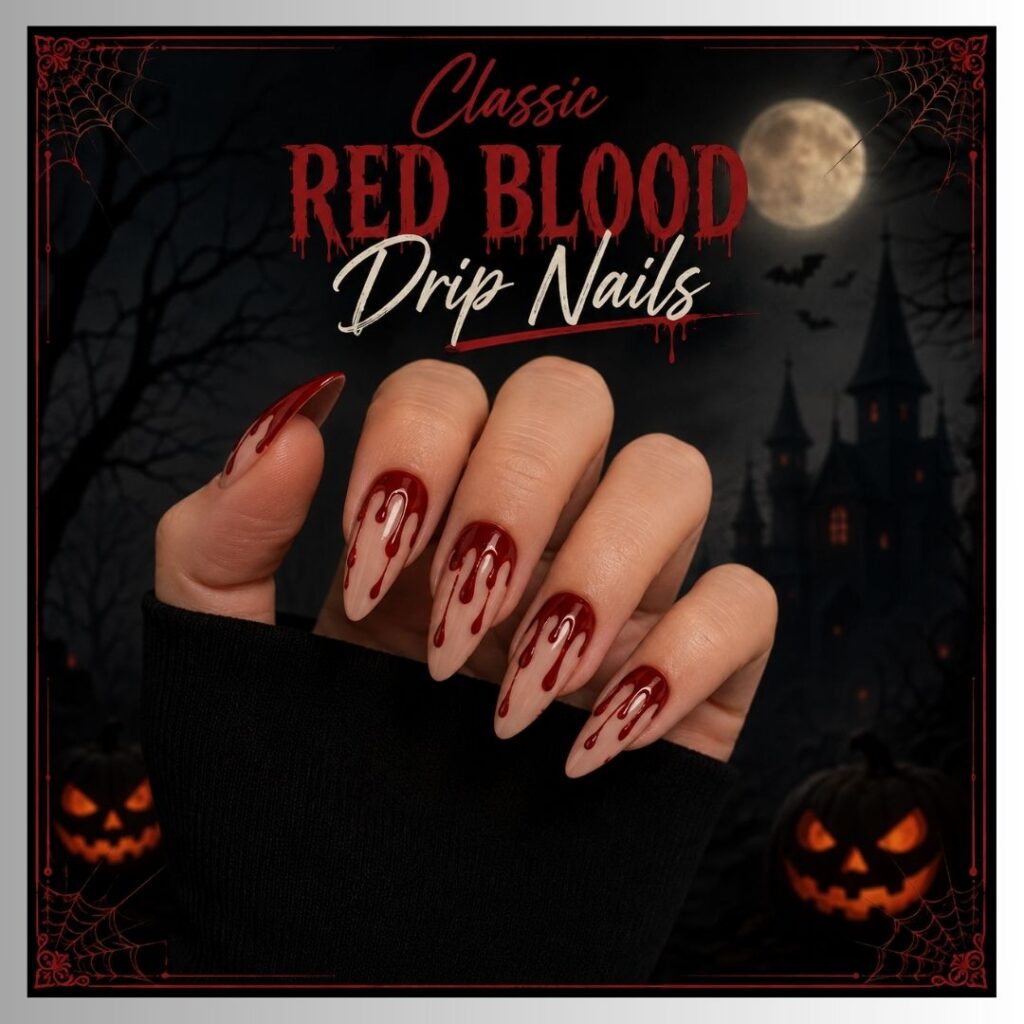 Classic Red Blood Drip Nails