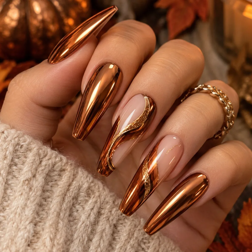 Copper Chrome Fall Nails