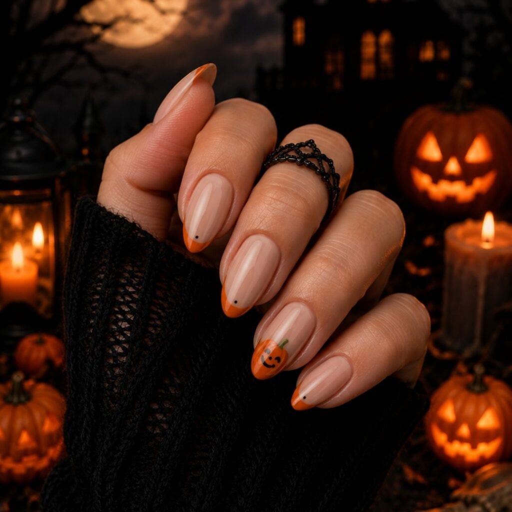 Cute Pumpkin Accent Nails