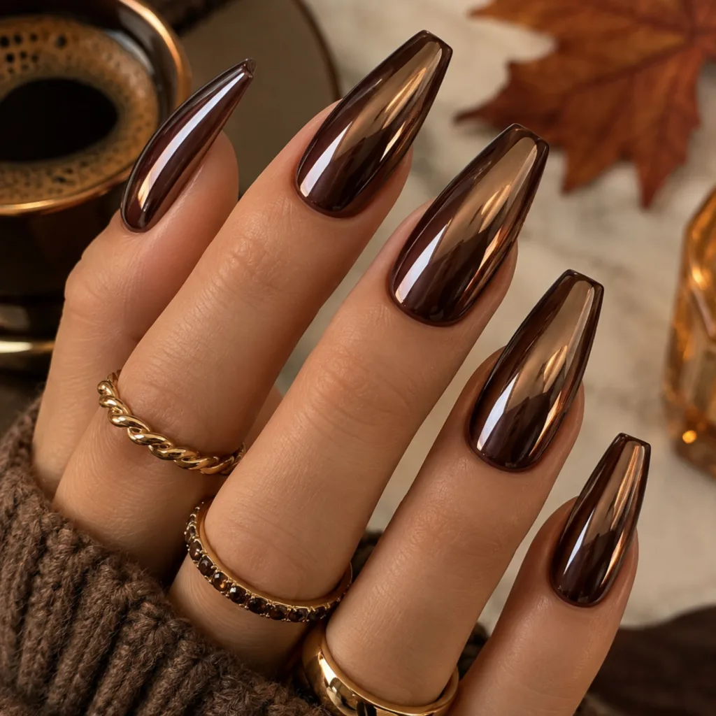 Espresso Chrome Fall Nails
