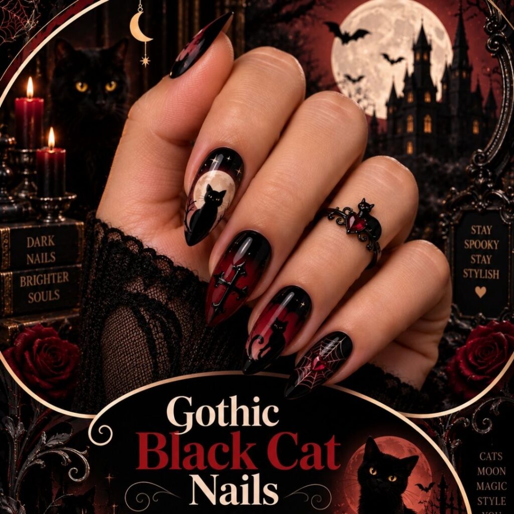 Gothic Black Cat Nails