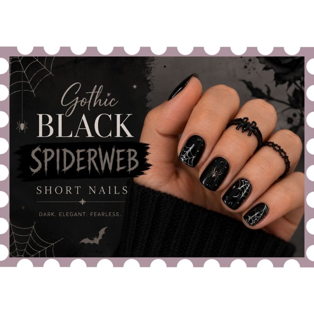 Gothic Black Spiderweb Short Nails