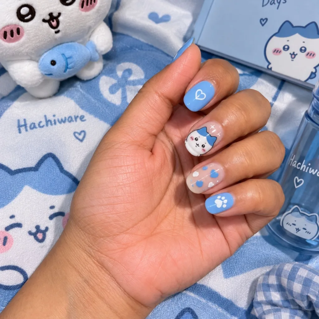 Hachiware-Inspired Blue Nails