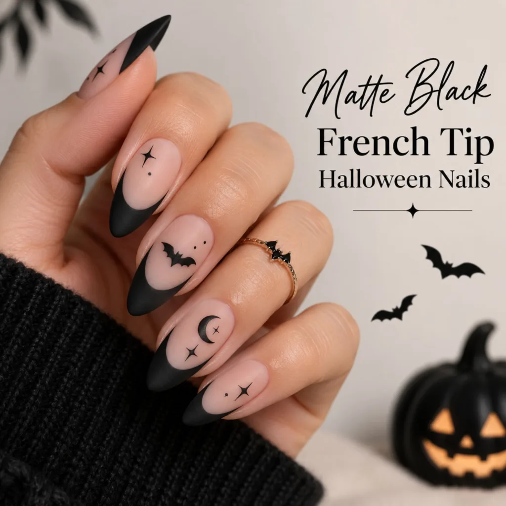 Matte Black French Tip Halloween Nails