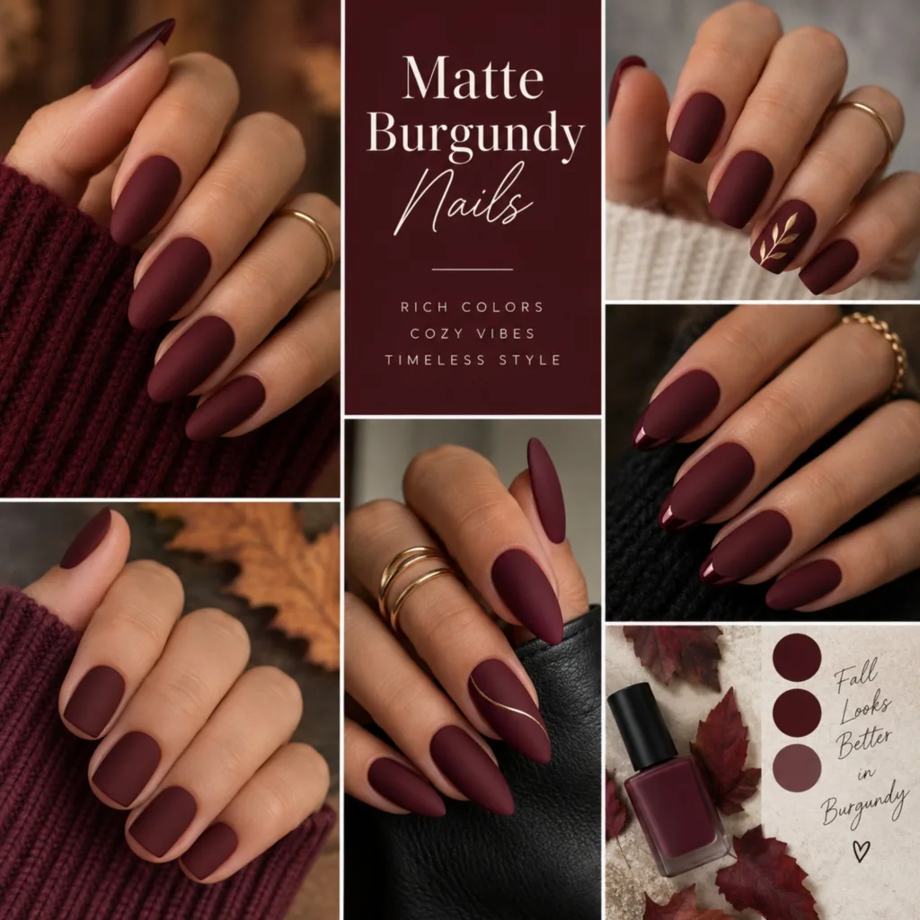 Matte Burgundy Nails