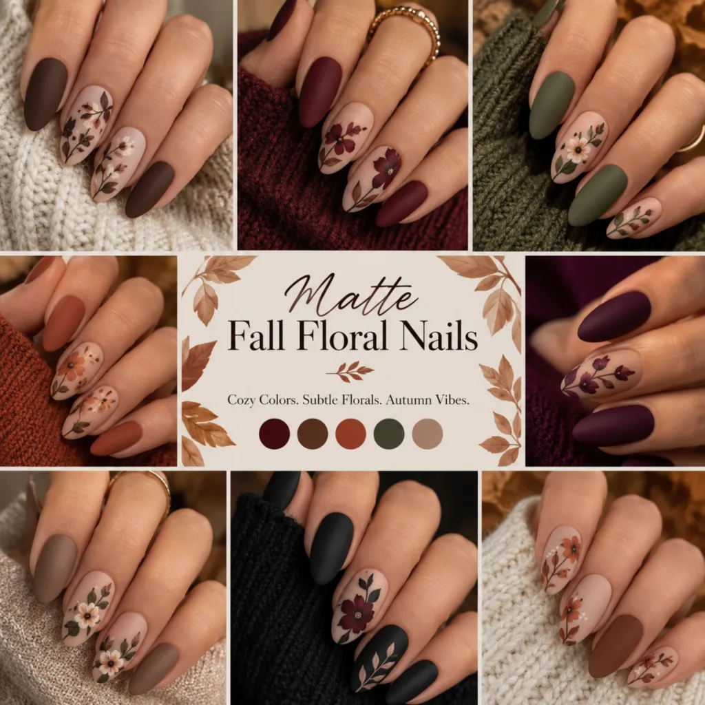 Matte Fall Floral Nails