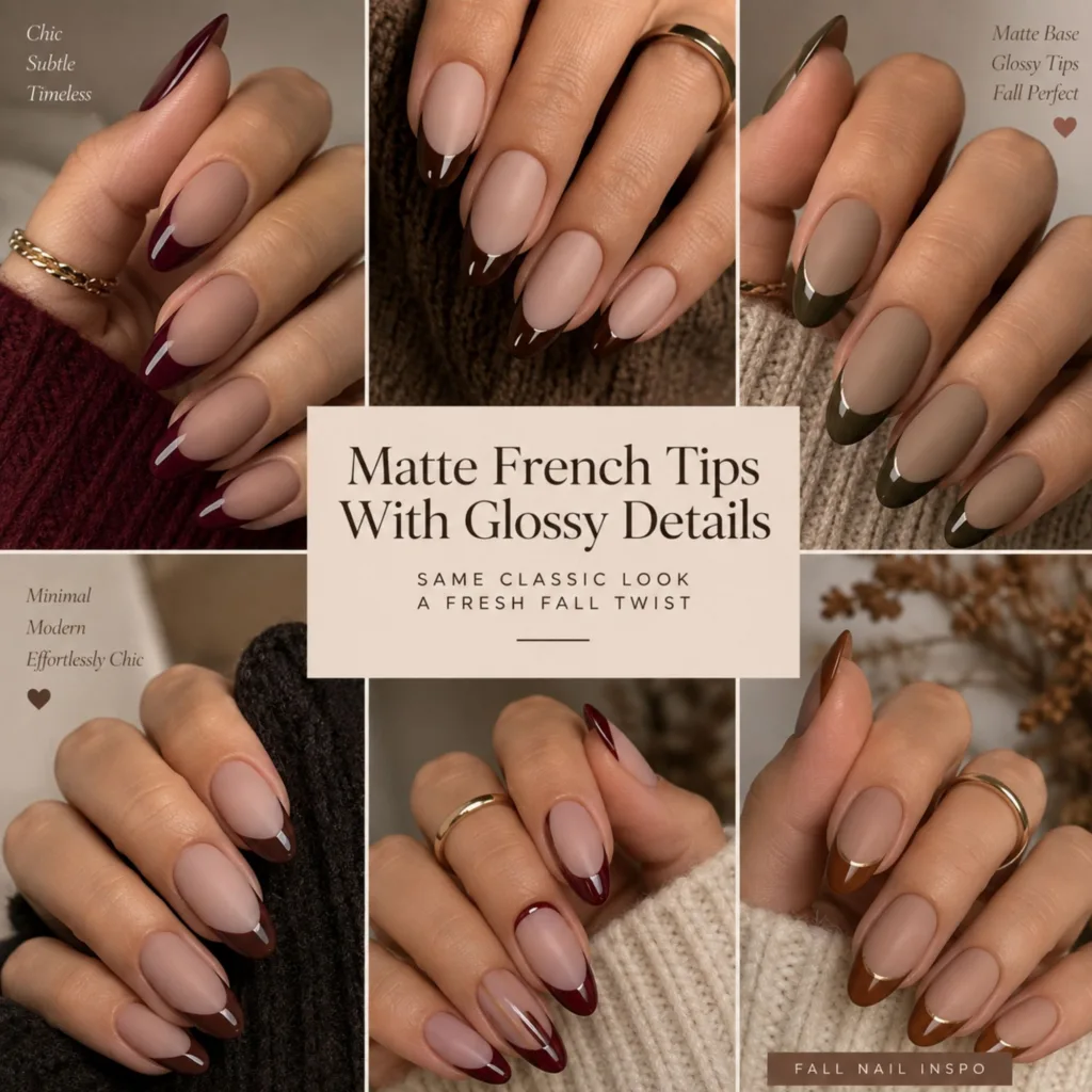 Matte French Tips With Glossy Details