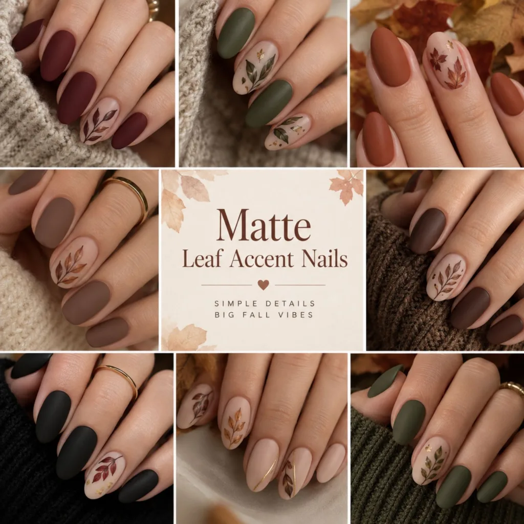 Matte Leaf Accent Nails