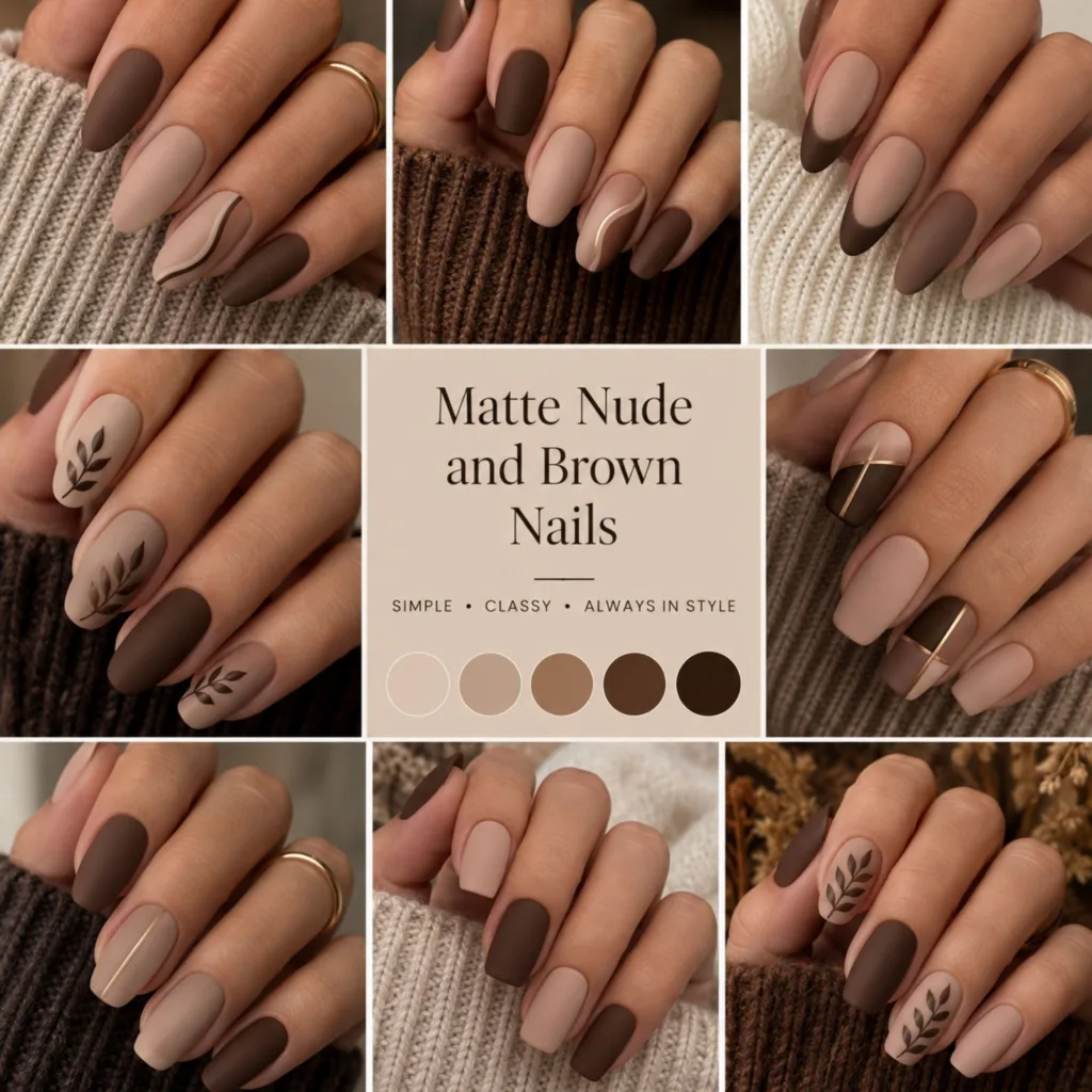 Matte Nude and Brown Nails