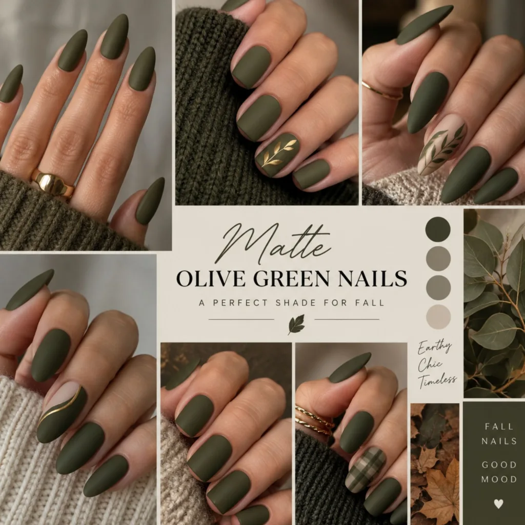 Matte Olive Green Nails