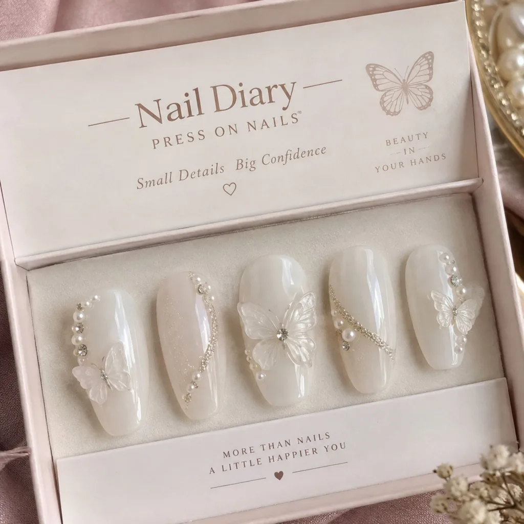 Milky White Butterfly Nails