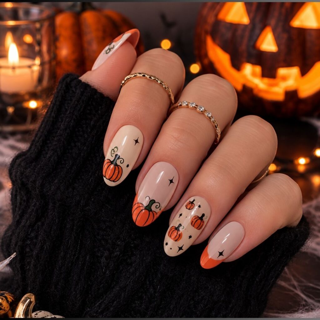 Mini Pumpkin Halloween Nails