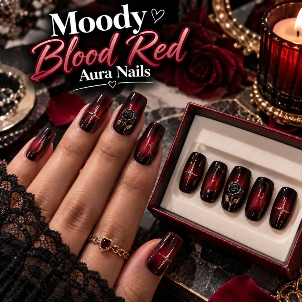 Moody Blood Red Aura Nails